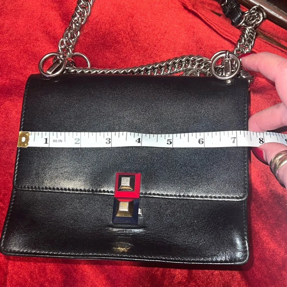 Fendi Kan l Small Bag. Black Leather with silver and leather crossbody strap. - Picture 14 of 16